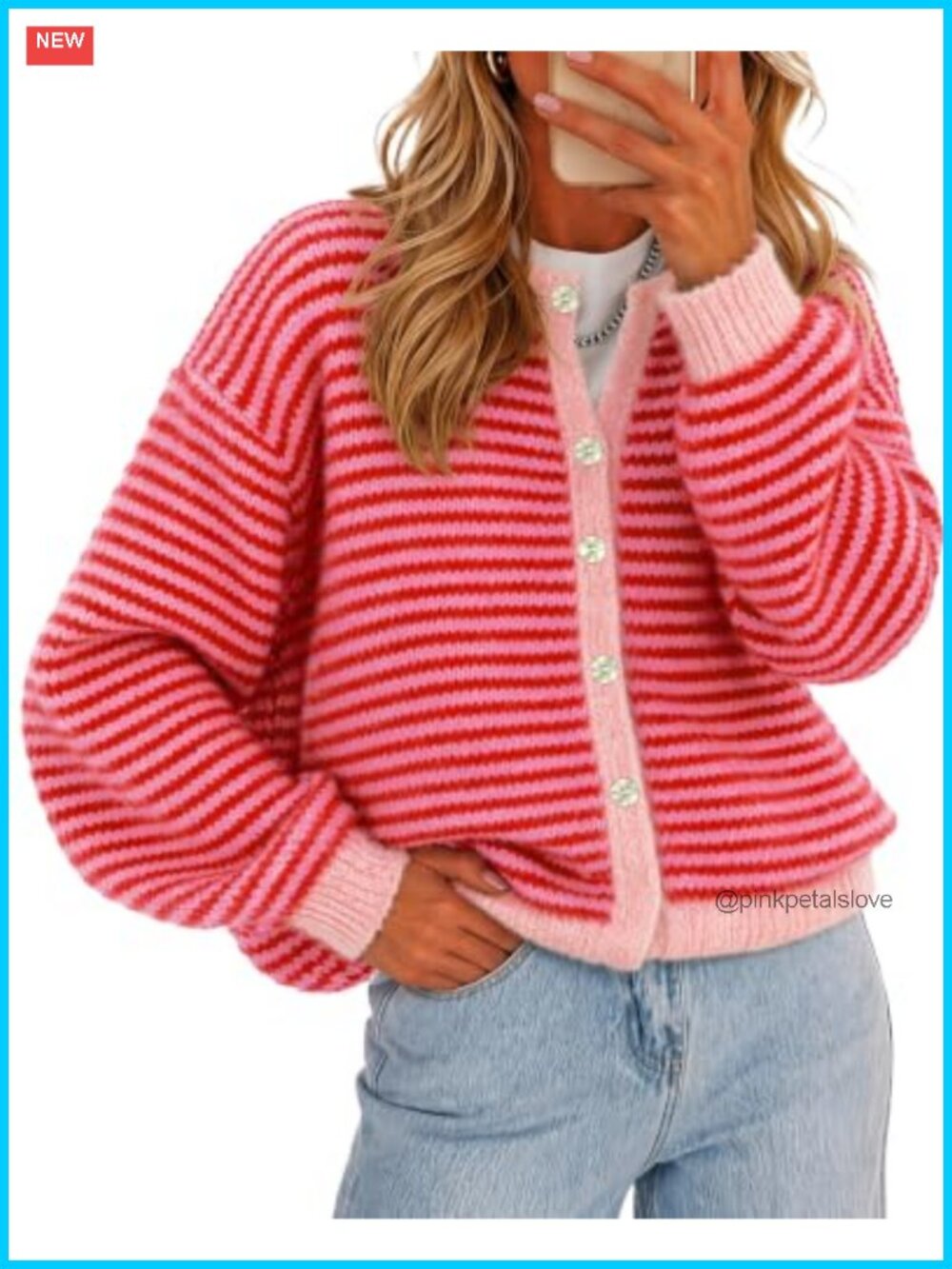 Striped Button Up Cardigan Sweater Long Sleeve Knit Oversized Cropped